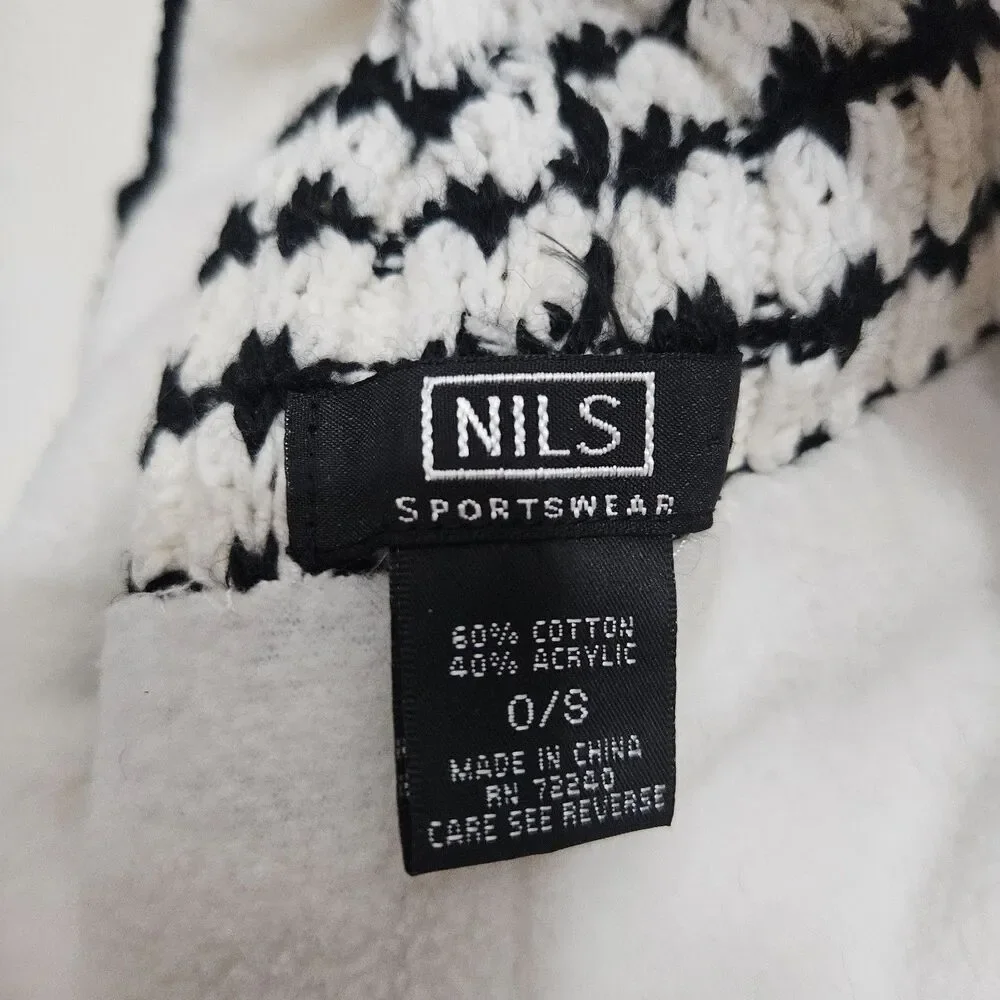 NILS Cotton Beanie with Fleece Headband Black and White Feminine Cute Retro Twee